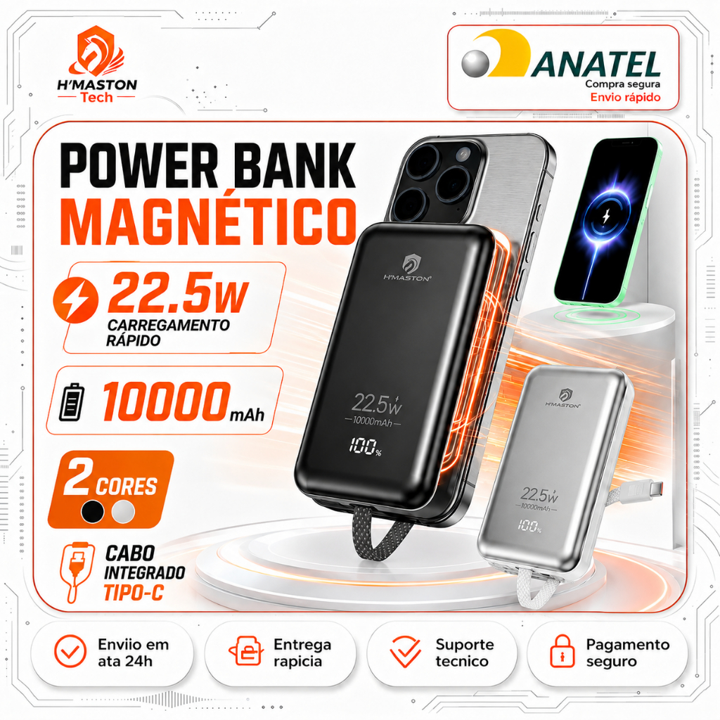 H'MASTON YD92 Carregador Portátil Para Celular Bateria Portatil Power Bank 10000mAh Carregador Indução Iphone