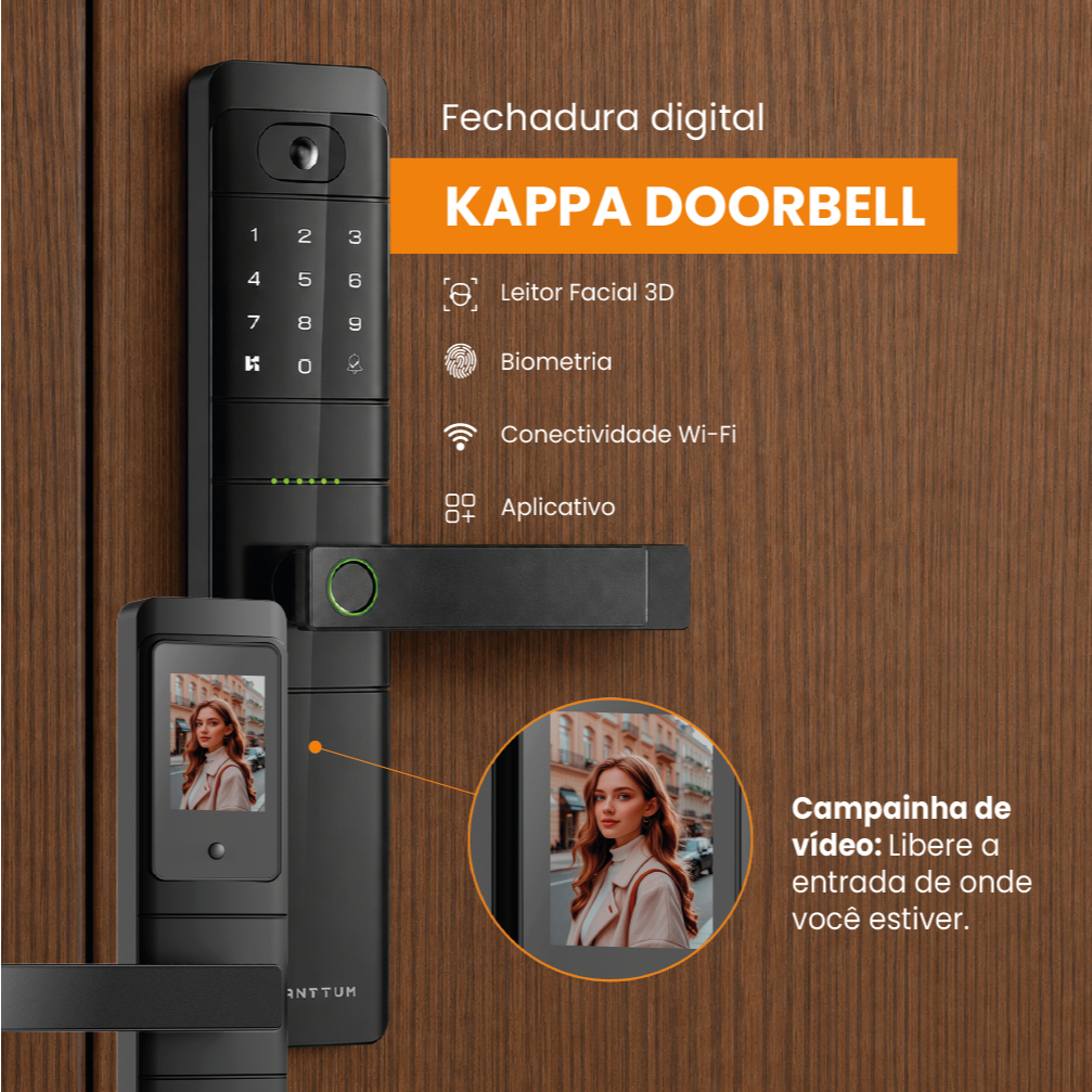 Fechadura Kuanttum Kappa Doorbell Câmera Wi-fi App Tuya