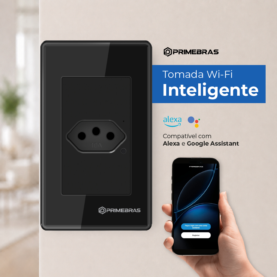 Tomada Inteligente Smart Wi-Fi Primebras Painel Vidro Controle por App Casa Inteligente Google e Alexa - Bivolt