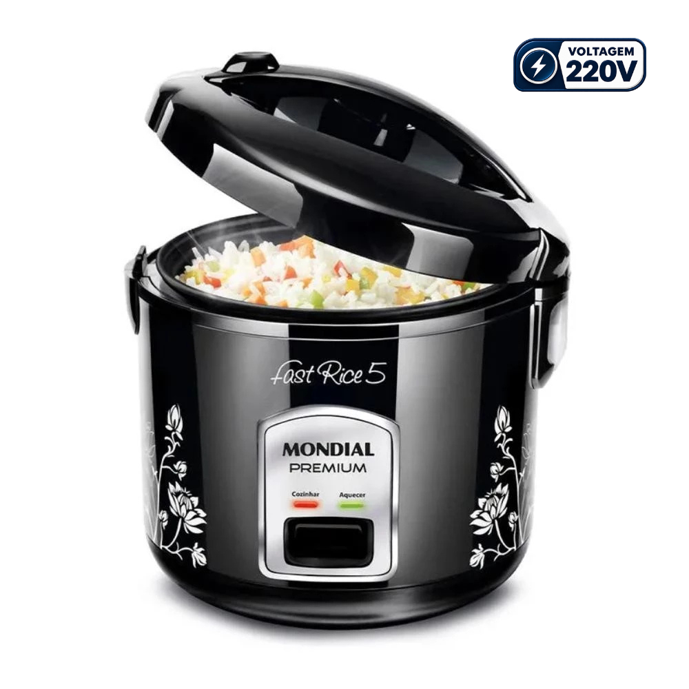 Panela de Arroz Mondial Fast Rice 5 Xícaras Premium Preto 400W 220V - NPE-08-5X - (Shopee)