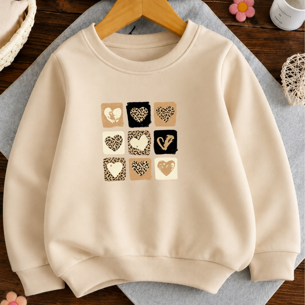 Moletom juvenil e infantil meninas corações onça blusa de frio careca premium