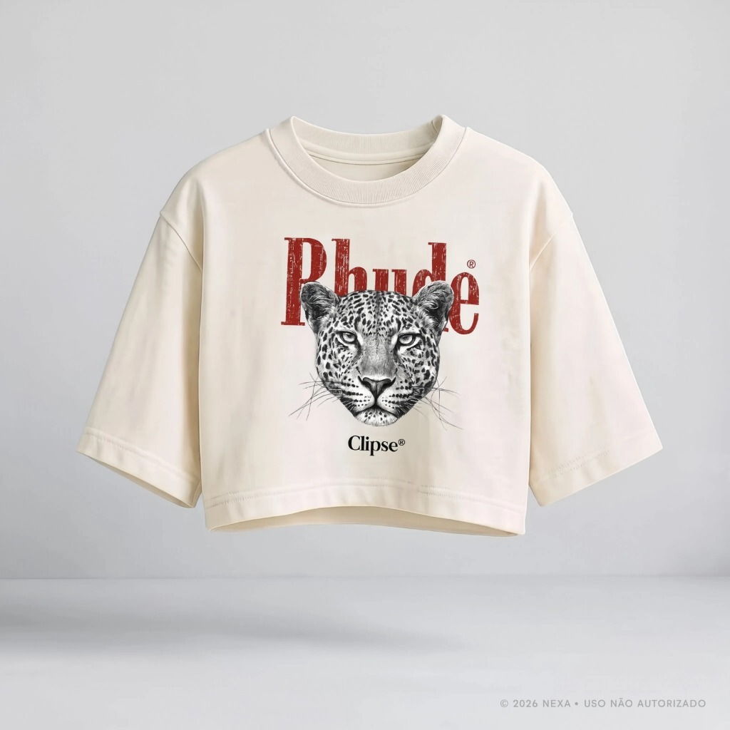 Cropped Oversized Feminino Onça Animal Print Algodão Camiseta Estampada Blusa Casual Academia Dia a Dia Moda Tendência