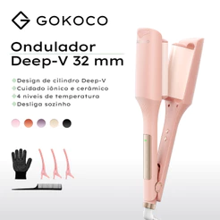 GOKOCO Modelador De Ondas 32mm Bivolt Com 30 Milhões De Íons Negativos E Cerâmica Turmalina Para Ondas Naturais E Volume