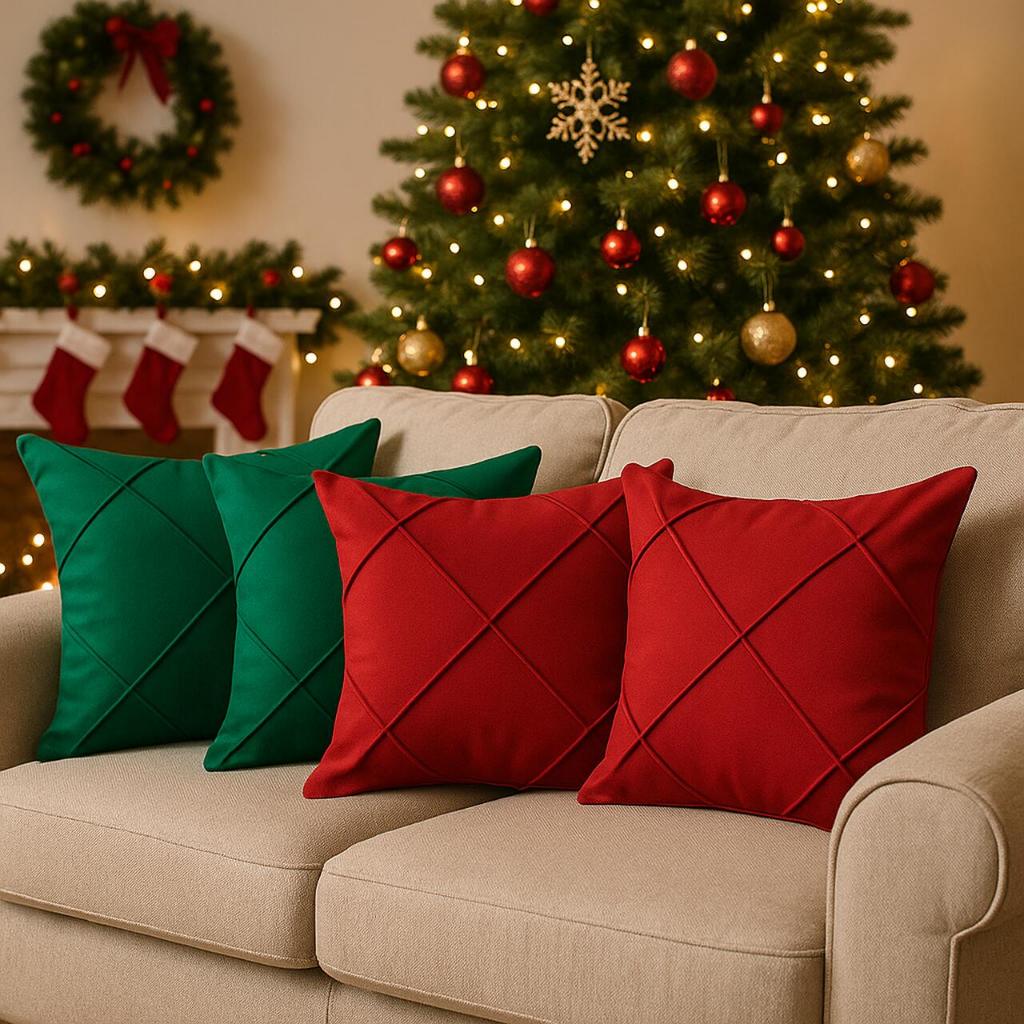 Kit 4 Capas de Almofada de Suede Drapeada Decoração Natal Natalina