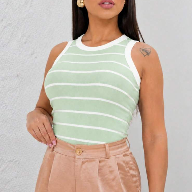 Blusa Regata Feminina Listrada  Bicolor em Canelado Riásica, Confortável e Versátil Primavera/Verão 2026