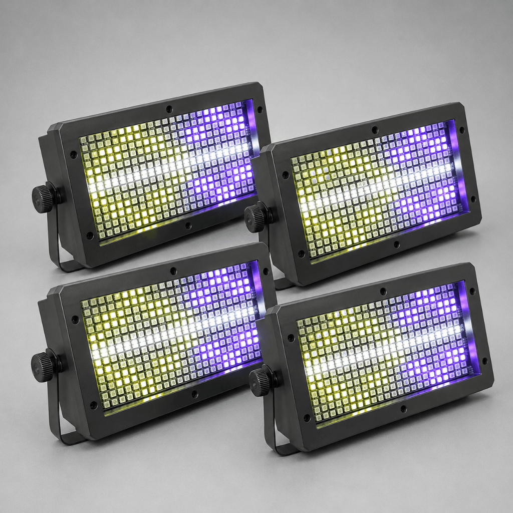 Kit 4 Strobo Led Colorido 336 Leds 100w Rgb Triled Fita Led Branca Automatico Ritmico Iluminacao Profissional - 127/220v