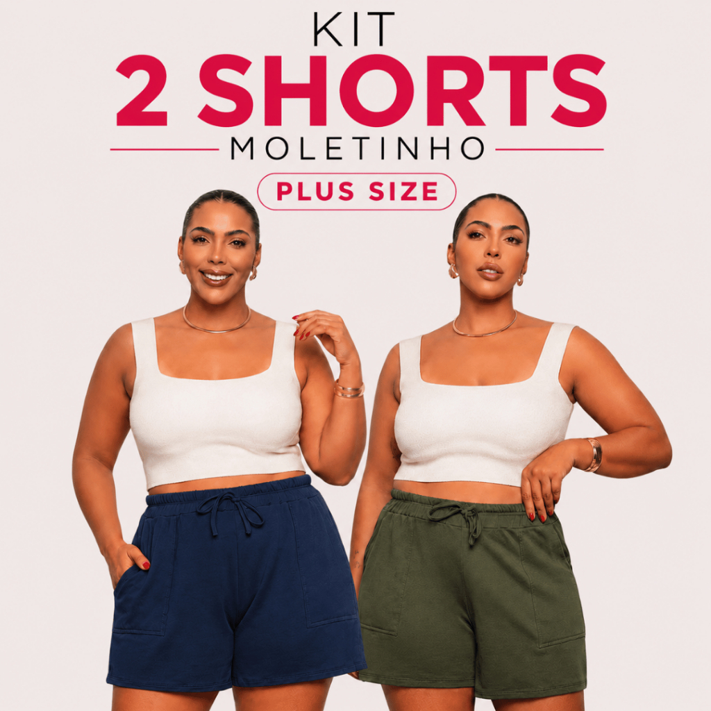 Kit 2 Short Feminino Moletinho Bermuda Plus Size Godê Bolso Frontal Confortavel Soltinho
