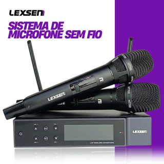 Microfone Sem Fio Profissional 2 Canais Lexsen NXS702BKHT2NC Sistema Sem Fio Igreja