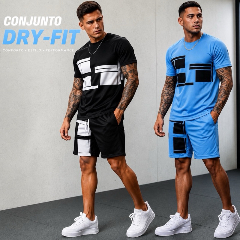 Kit Conjunto Dry Fit Masculino Camisa + Bermuda Academia Fitness Treino Esportivo