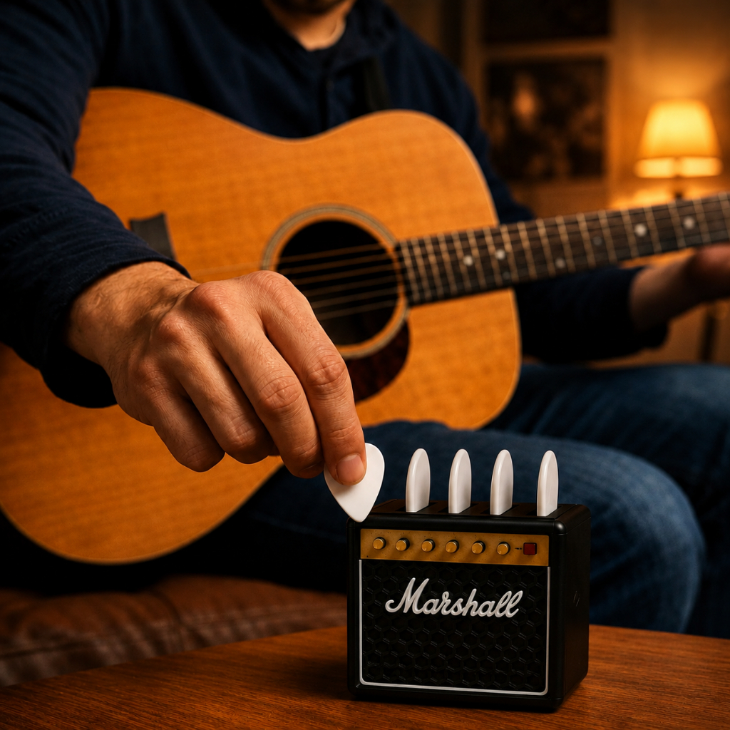 Porta Palhetas Guitarra Violão Mini Amplificador Organizador Decorativo Kit 5 ou 9 Palhetas Presente Músico — imagem 2 de 2