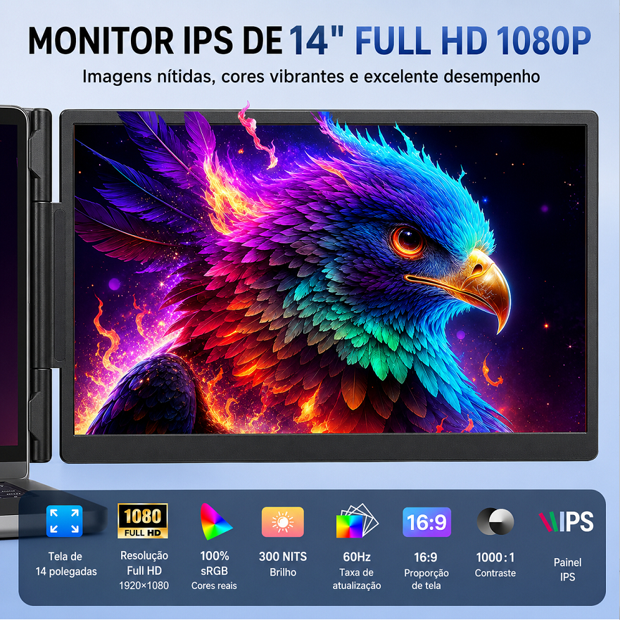 Extensor de Tela NOVANTE para Notebook 14" FHD 1080P IPS Monitor Portátil USB‑C HDMI Compatível com Windows Mac · foto 2