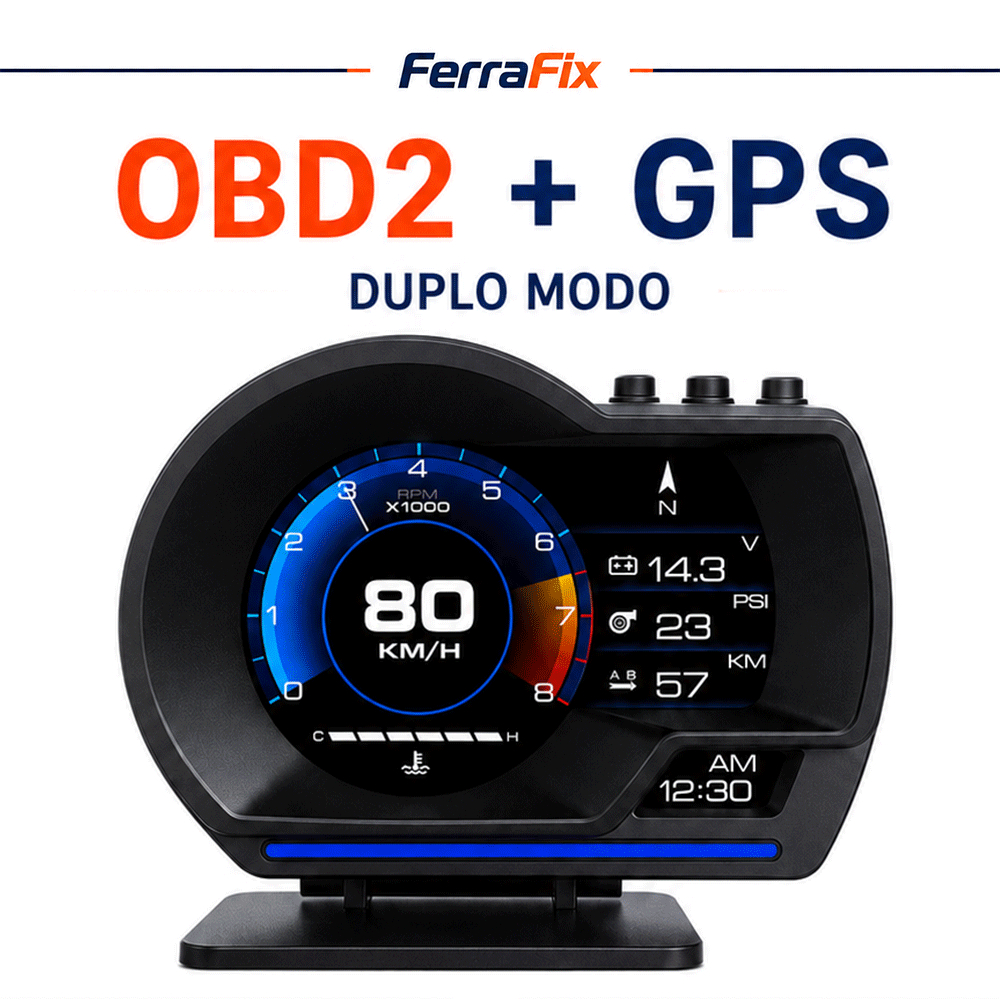 HUD OBD2 GPS Velocímetro Digital Universal Carro Flex Moto Caminhonete Scanner Apaga Luz Injeção