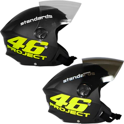 Capacete Liberty New 3 Aberto Personalizado Project 46 Vr Preto Fosco com Viseira Fumê/Transparente