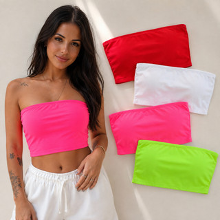 Cropped Tomara que Caia Feminino Suplex Forro Duplo Elástico Top Faixa Sem Alça Tamanho Único 34 ao 40 Moda Verão Casual