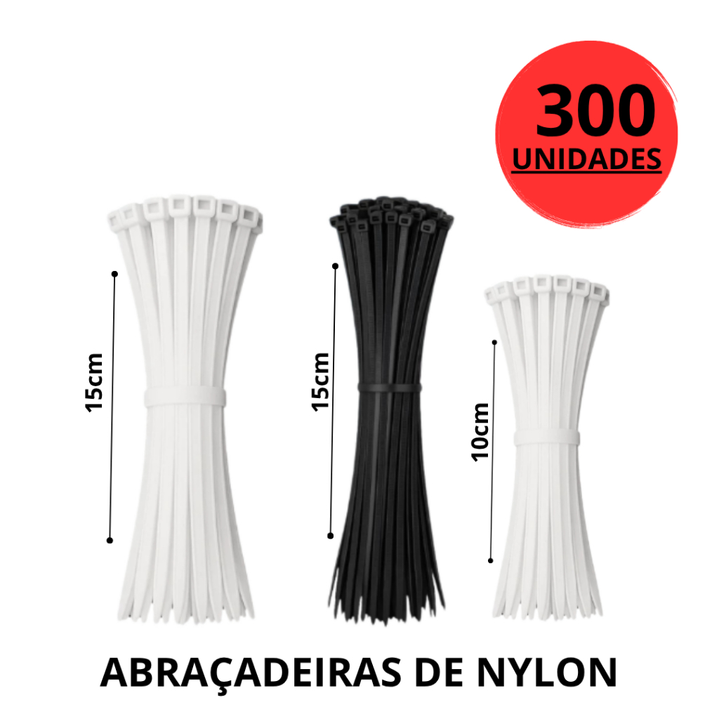 Enforca Gato Abraçadeira de Nylon 300 Unidades Para Fixar Cabos Fios e Uso Externo