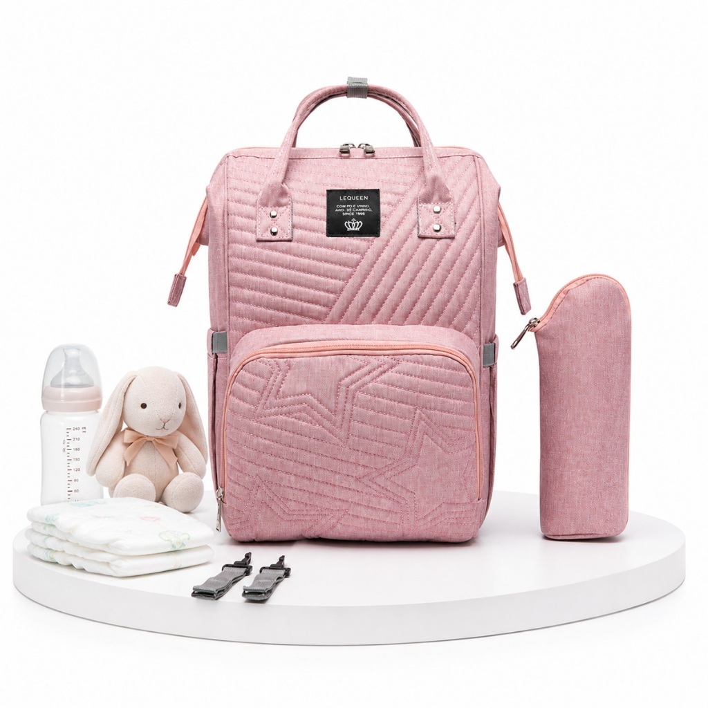 Mochila Bolsa Maternidade Bebê Mamãe Lequeen Porta Mamadeira Térmico Original