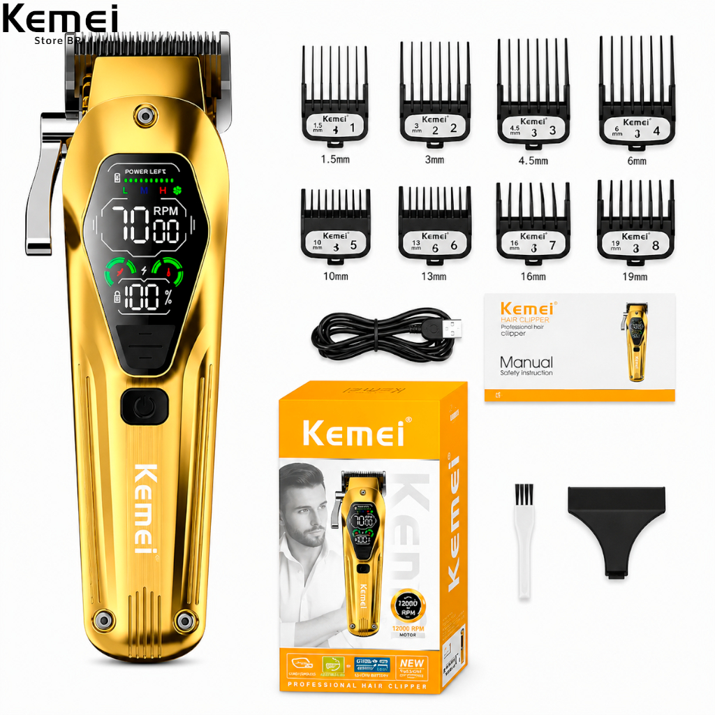 Máquina profissional Kemei KM-1698 aparador de cabelo de 9000 RPM cortador de cabelo recarregável