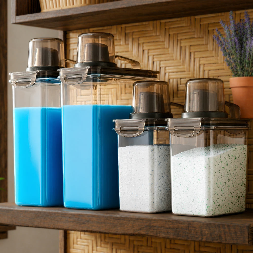 kit 4 potes Dispenser lavanderia porta sabão amaciante condimentos
