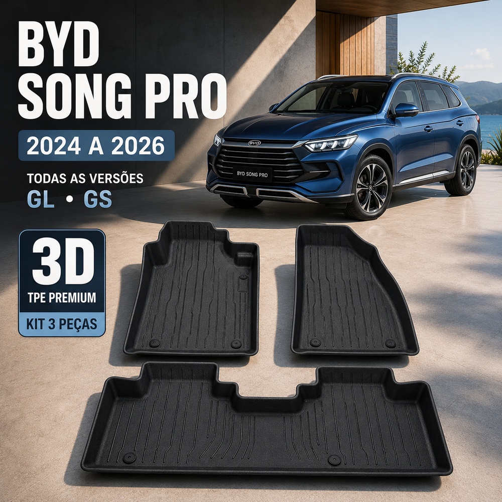 Jogo De Tapetes Com 3 Peças Premium Bandeja Borda Alta Borracha Tpe 3D Para Byd Song Pro 2024 - 2026