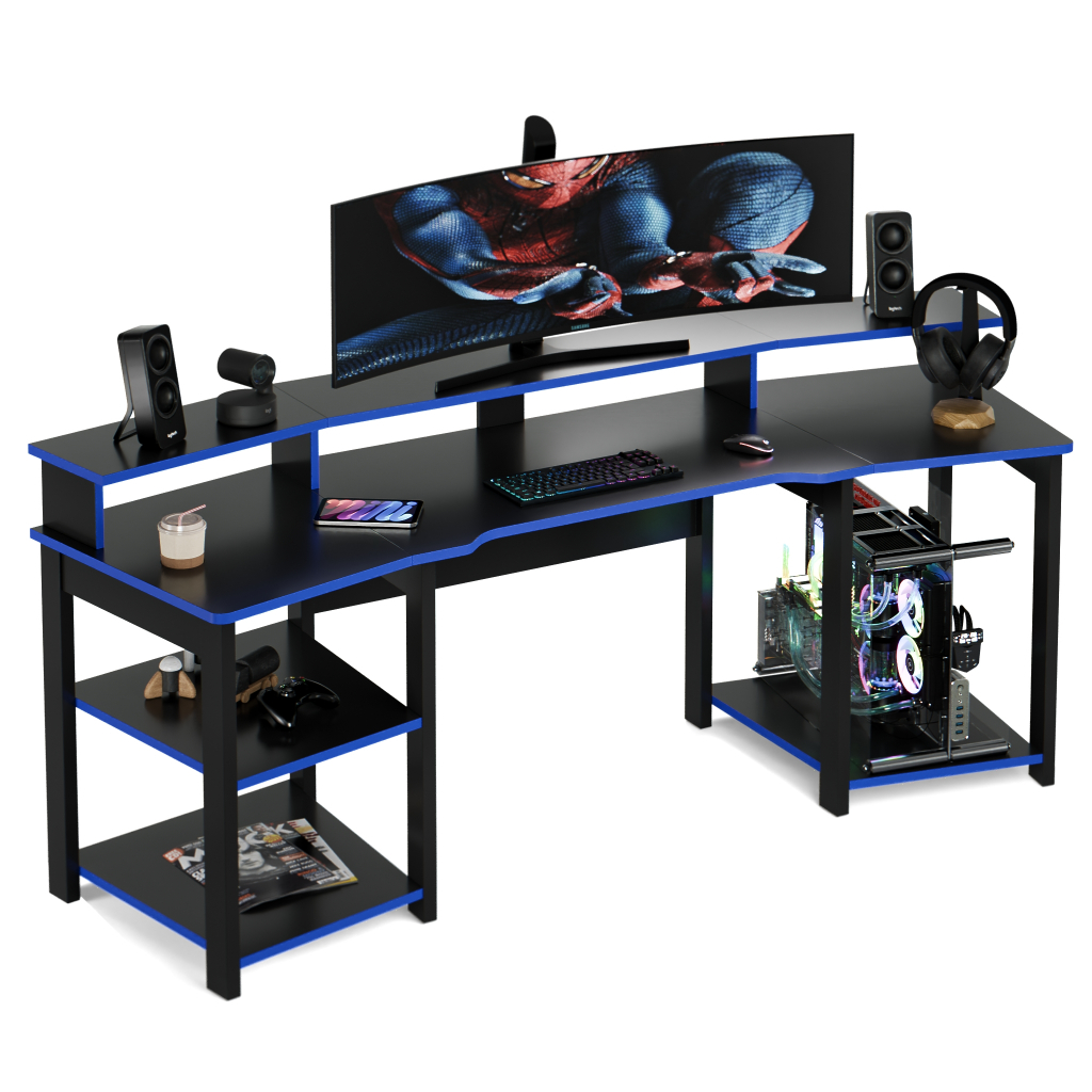 Escrivaninha Mesa Gamer Para Setup Gamer Com Prateleiras e Suporte para Monitor Desiner Moderno - Oslo