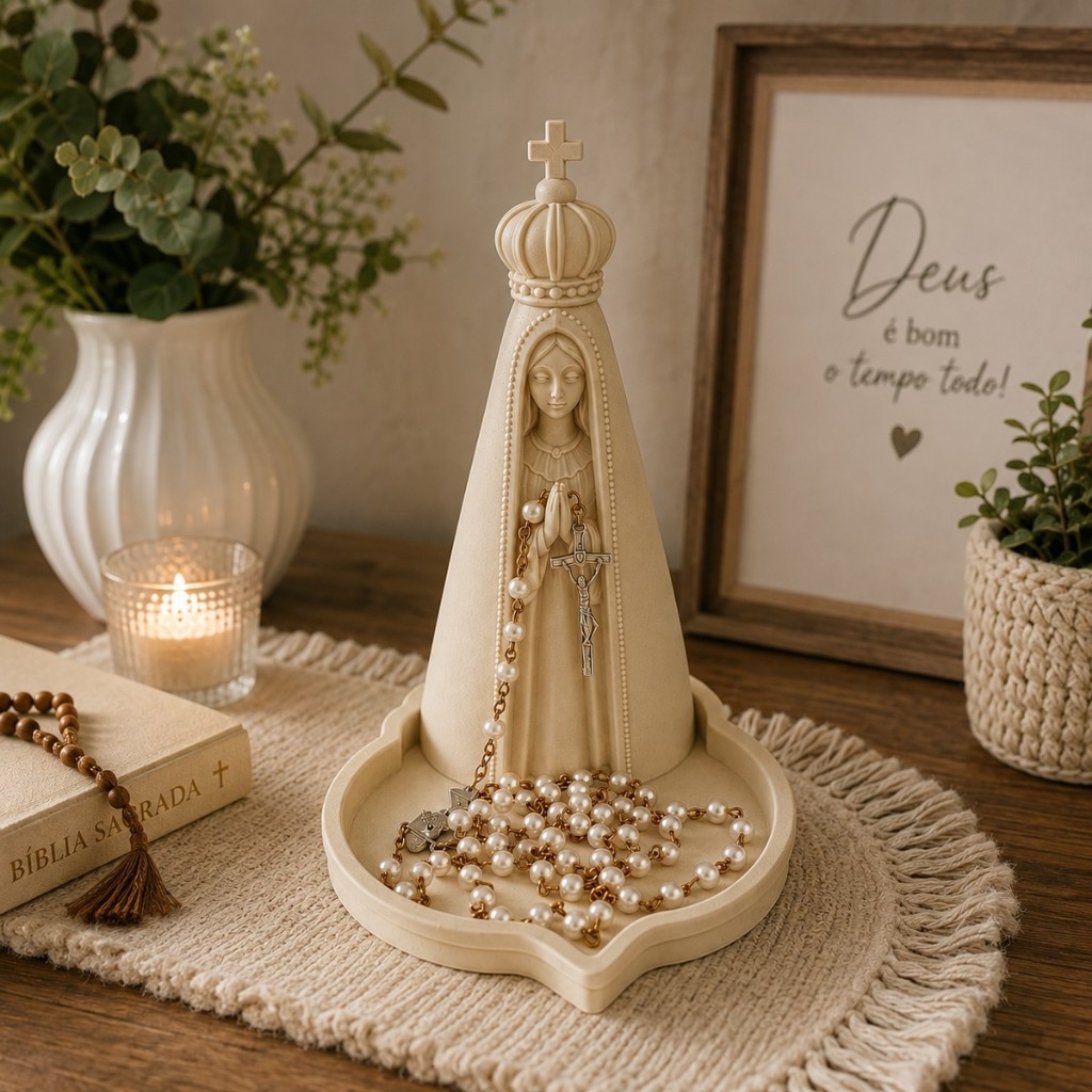 Porta Terço Nossa Senhora Aparecida com Bandeja Religiosa Católica Decorativa para Rosário