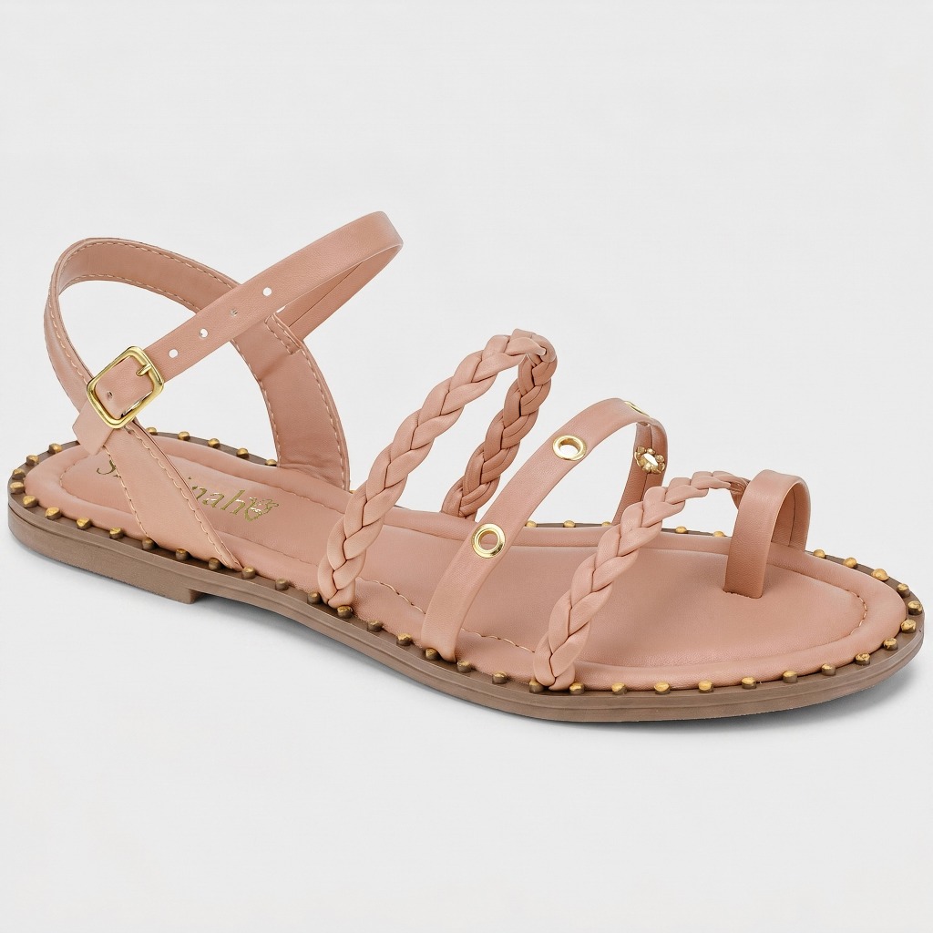 Sandália Feminina Shekinah Rasteira Tachas Cravos Confortável Super Leve Moda