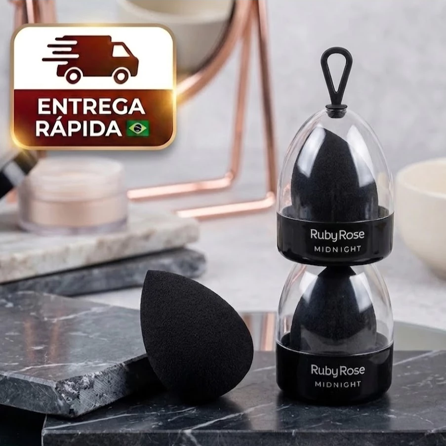 Esponja de Maquiagem Midnight - Ruby Rose: Macia, Flexível e Livre de Látex Original + Glass Flat Mirror — imagem 1