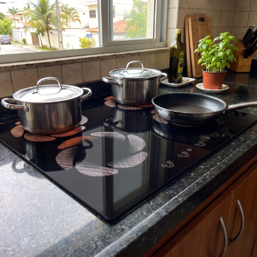 Fogão Cooktop 4 Bocas Indução Embutir 7200W Turbo Touch Sou Energy Preto 220V