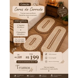 Tapetes de crochê e passadeira, 3 peças, Tapetes para sala, Tapetes para cozinha, tapetes de banheiro, decoração