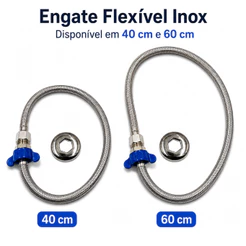 Engate Inox Flexível Mangueira Aço Trançado 60cm Rabicho para Torneira Quente e Fria com Chave de aperto