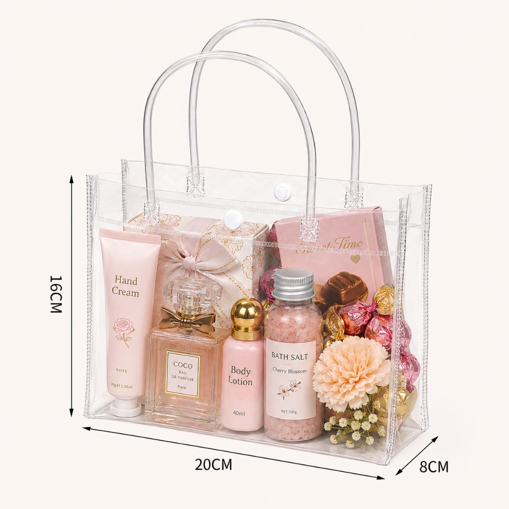 Kit 50 Bolsa Sacola Sacos De Presente Plástico Pvc Reutilizável PVC Lembrancinhas 20*16*8cm