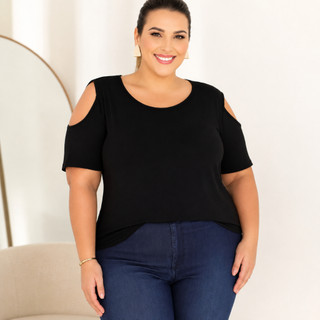 Blusa Feminina Plus Size Ombro Aberto Viscolycra Confortável Elegante Casual
