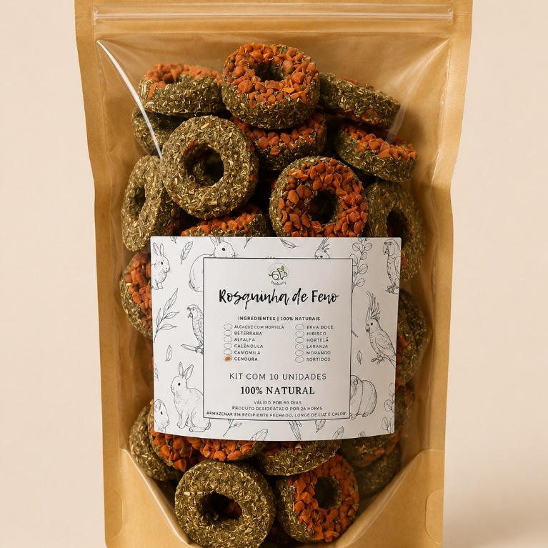 Rosquinhas de Feno – Pacotão do Mês | 30 ou 50 unidades - Petisco de feno para coelhos e roedores