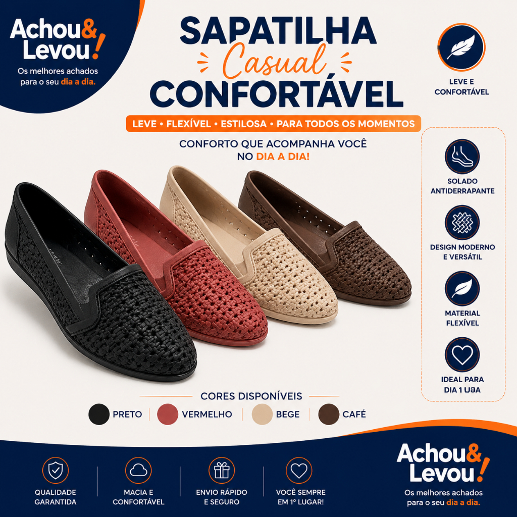 Sapatilha Feminina Casual Elegante Confortável Flexível Leve Trabalho e Passeio