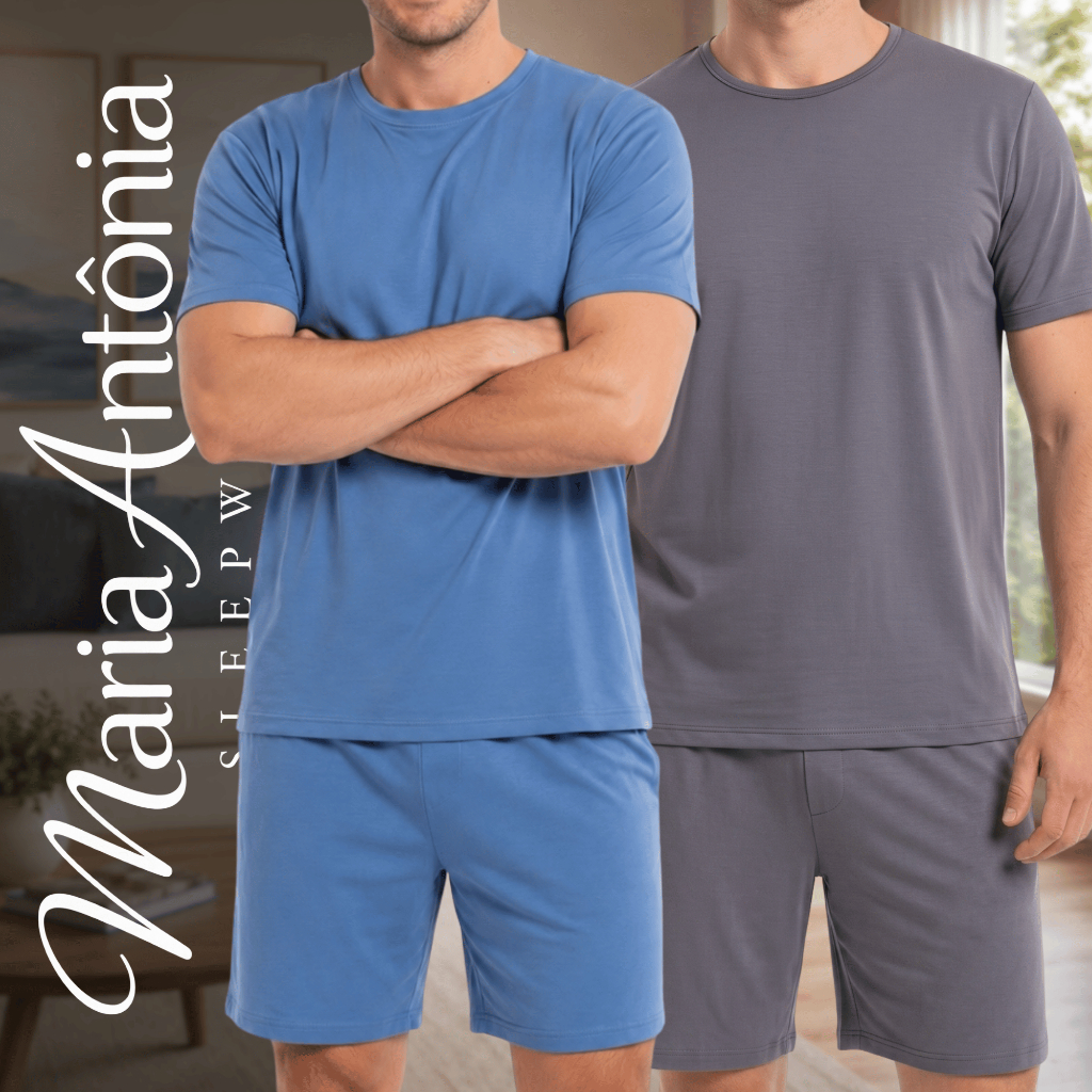 Pijama Masculino Curto 1 ou 2 Conjuntos Blusa e Short Verão Confortável