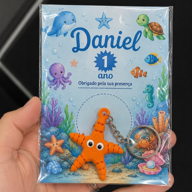 Lembrancinha de Aniversário Chaveiro Personalizado Tema Fundo do Mar | Tag para Chaveiro | Festa Infantil