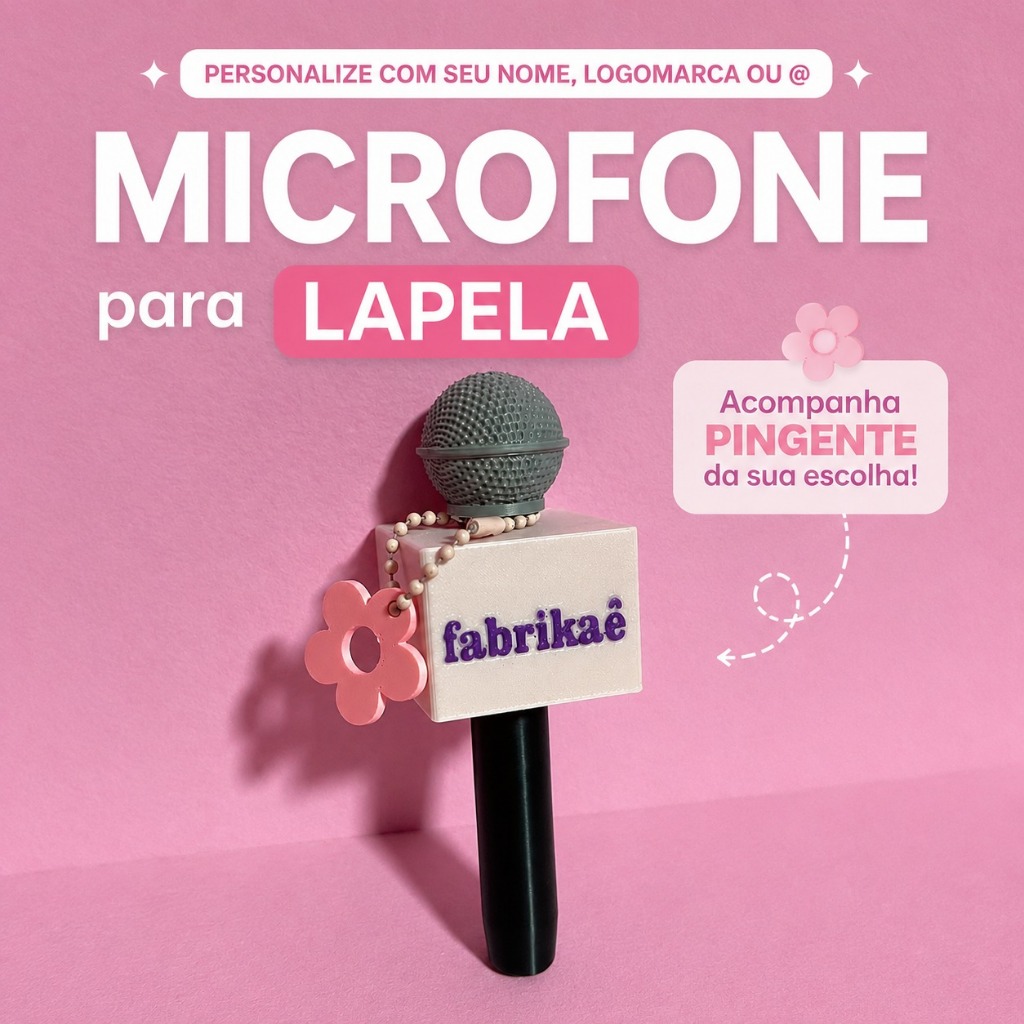 Suporte Personalizado para Microfone de Lapela + Pingente | Nome, Logo ou @ Instagram
