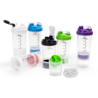 Coqueteleira shake 600ml livre de BPA com misturador e compartimentos