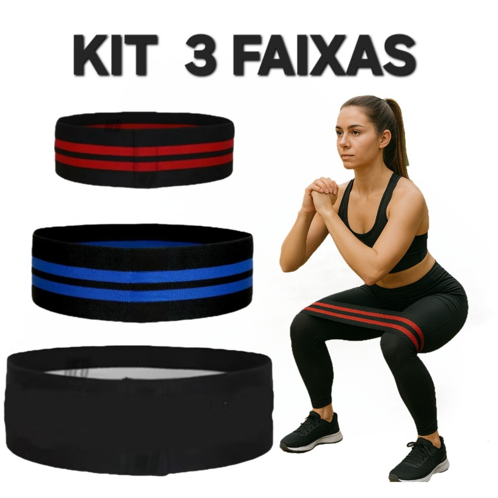 Kit 3 Faixas Hip Band Elástica Fitness Academia Treino Glúteos 3 Resistências