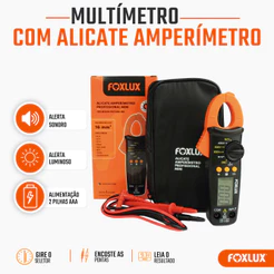 Alicate Amperímetro Foxlux Digital Profissional 1000A Multímetro 16mm² com Bipe e Teste de Tensão