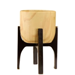 Vaso Cachepot com Suporte de Madeira 20x12cm Linha Genebra Decorativo