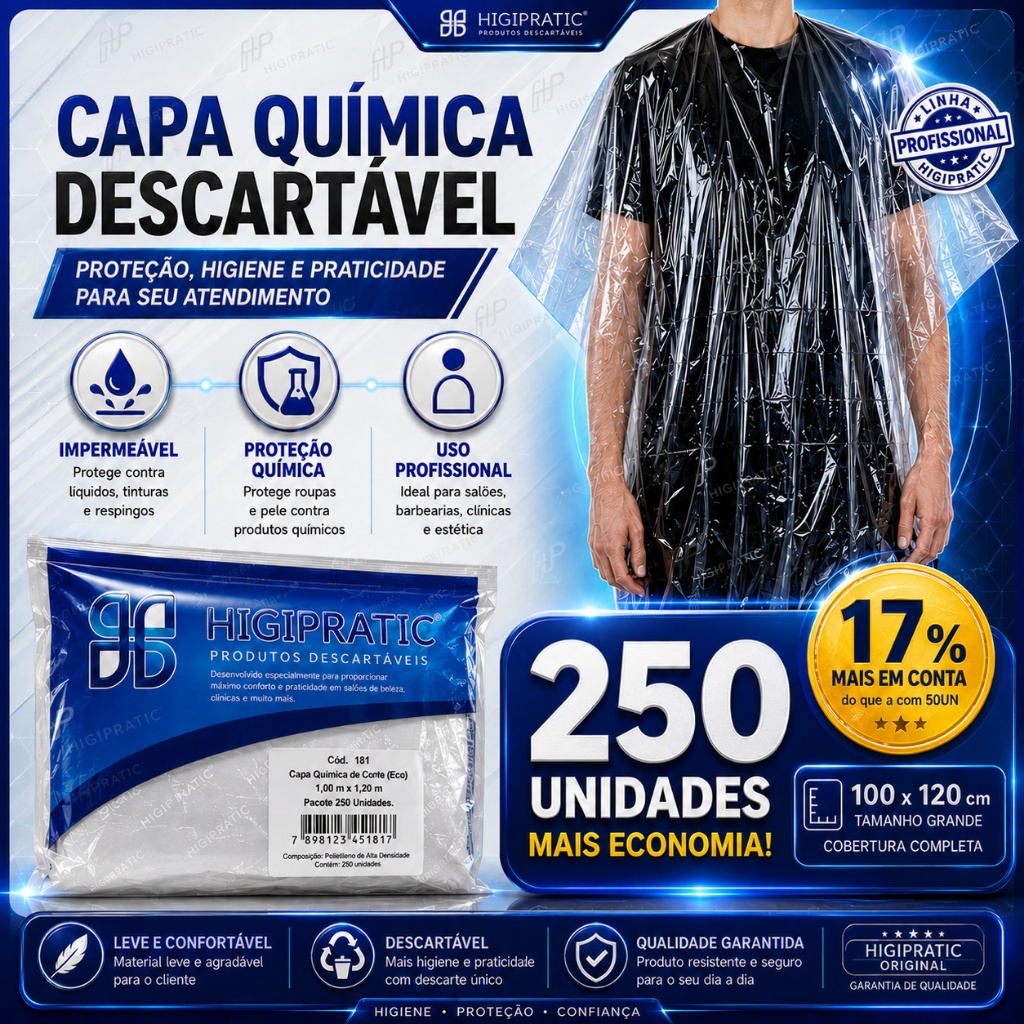 Capa Descartável Grande para Salão 250UN – Cabeleireiro, Corte, Tintura, Coloração, Química e Proteção de Roupas