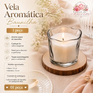 Vela Aromática Baunilha ou Chá Branco em Castiçal de Vidro Decorativo Elegante 7,5cm