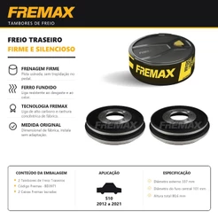 Par Tambor de Freio Traseiro S10 2012 a 2021 Fremax