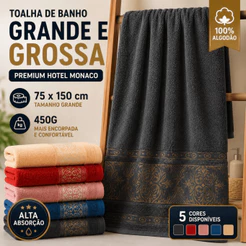 Toalha de Banho Grande e Grossa 75x150cm 450g Premium Hotel Monaco Pousada Alta Luxo Secagem Rapida