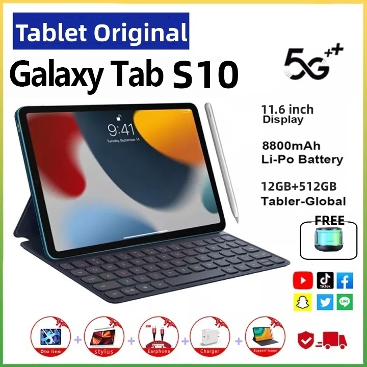 【Teclado + mouse grátis】Original Tablet PC Galaxy S10 PRO 11,6″ ROM 16GB + 512GB Android 15 8800mAh Câmera 24MP+48MP 5G