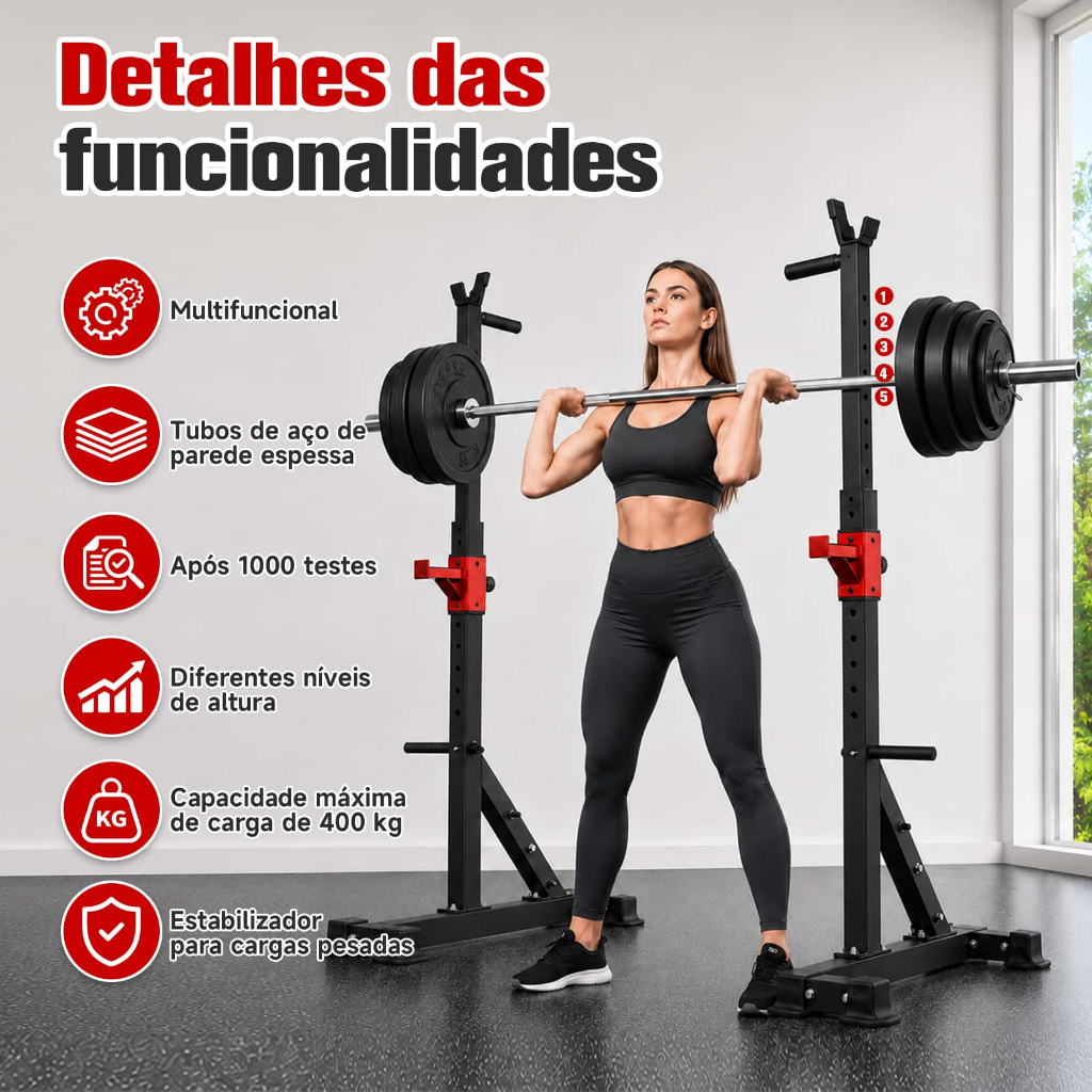Suporte de Agachamento e Supino 400kg Ajustável com 8 Ventosas Rack para Barra de Academia em Casa Carga Pesada · foto 2