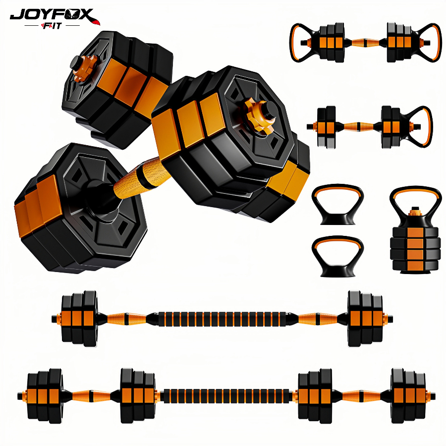Kit Completo Anilhas Halteres Kettebell Até 15kg Ajustável Halter, Kettlebell Joyfox Fitness Cor Laranja