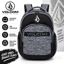 Mochila Volcom Universitária Escolar Viagem Reforçada Espaçosa Zebra 16L