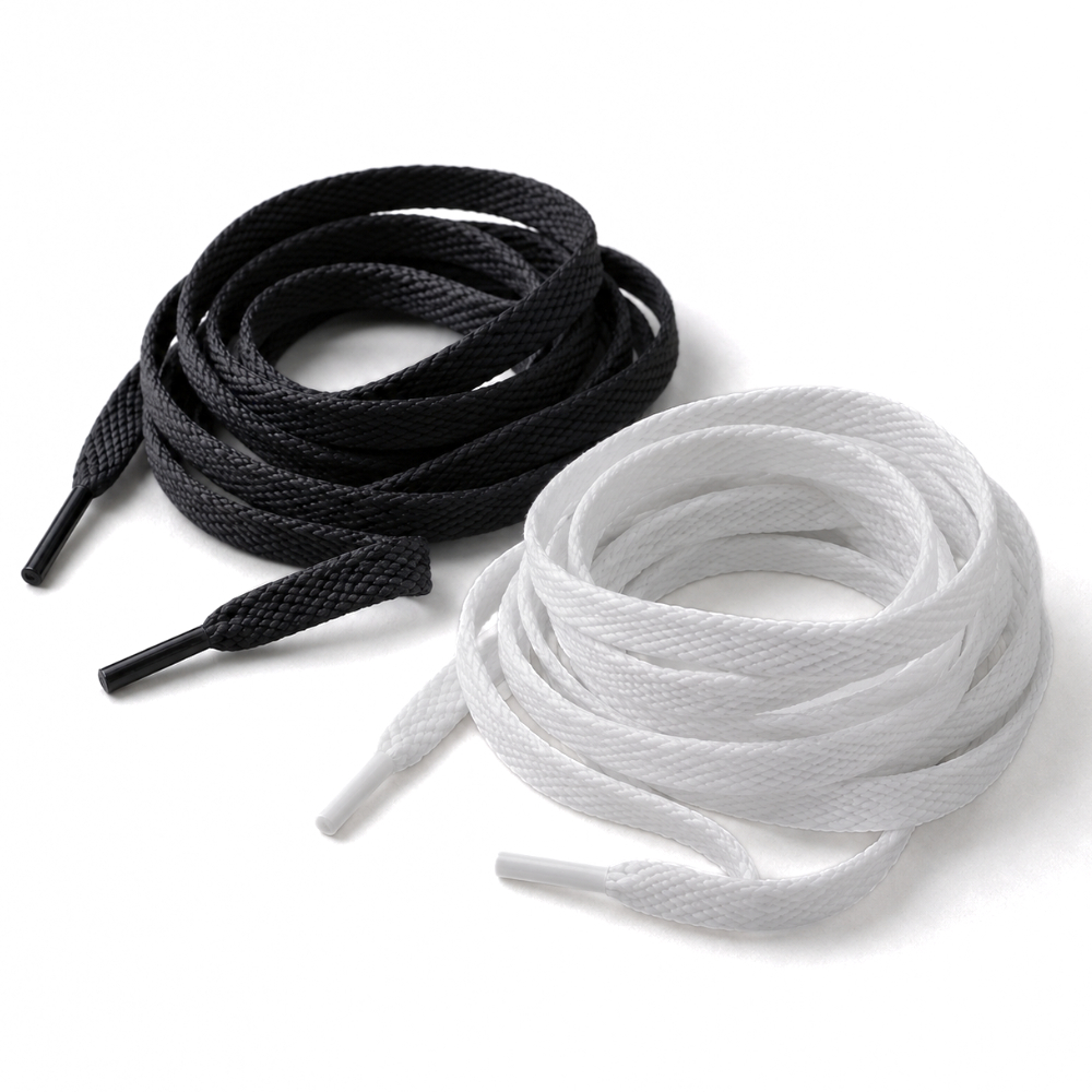 Kit Cadarço Chato 120cm 8mm Para Tênis Casual Esportivo Sapatênis Preto Branco Achatado 2 Pares